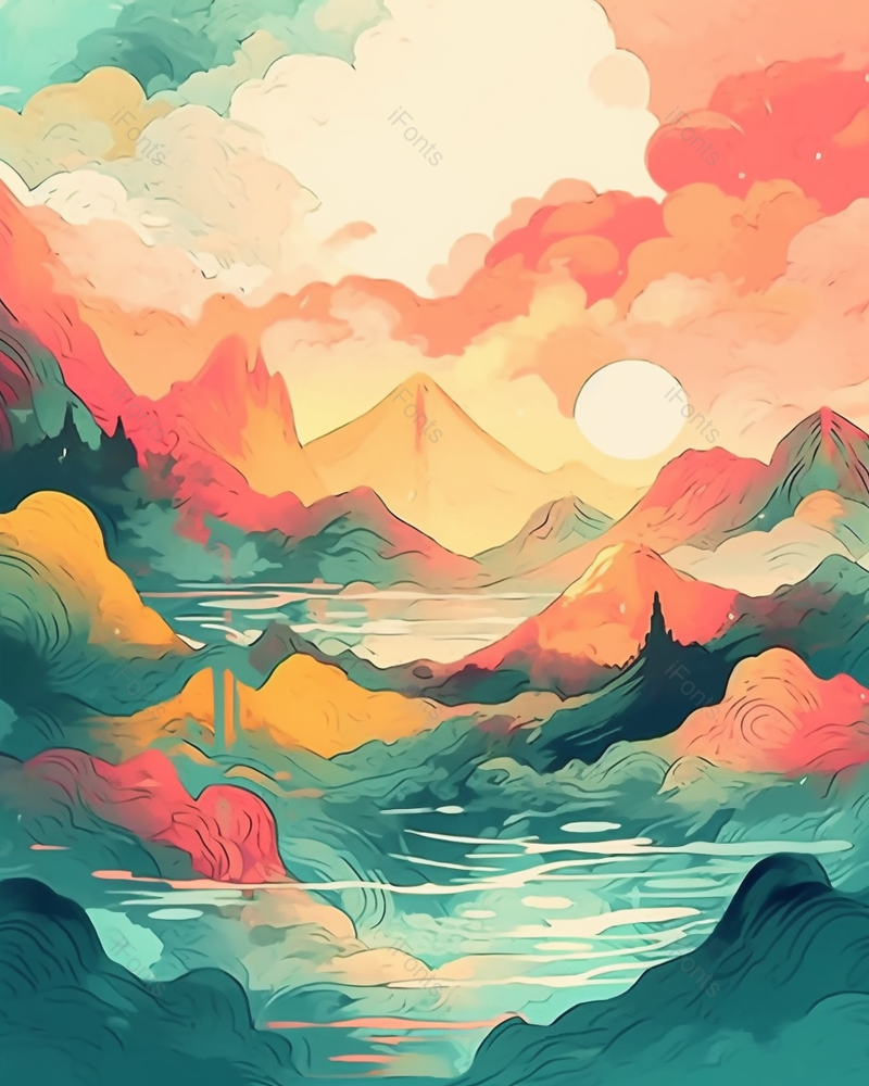 意境青绿色山水插画背景,插画/手绘图,插画/手绘图库,插画/手绘图下载,插画/手绘